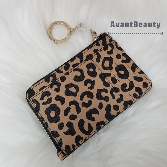 Kate Spade New York Darcy L-zip Key Chain Wallet Card Holder Brown Leopard Black - Picture 5 of 7
